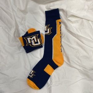 Men’s Marquette University Blue and Gold Athletic Socks. One size.